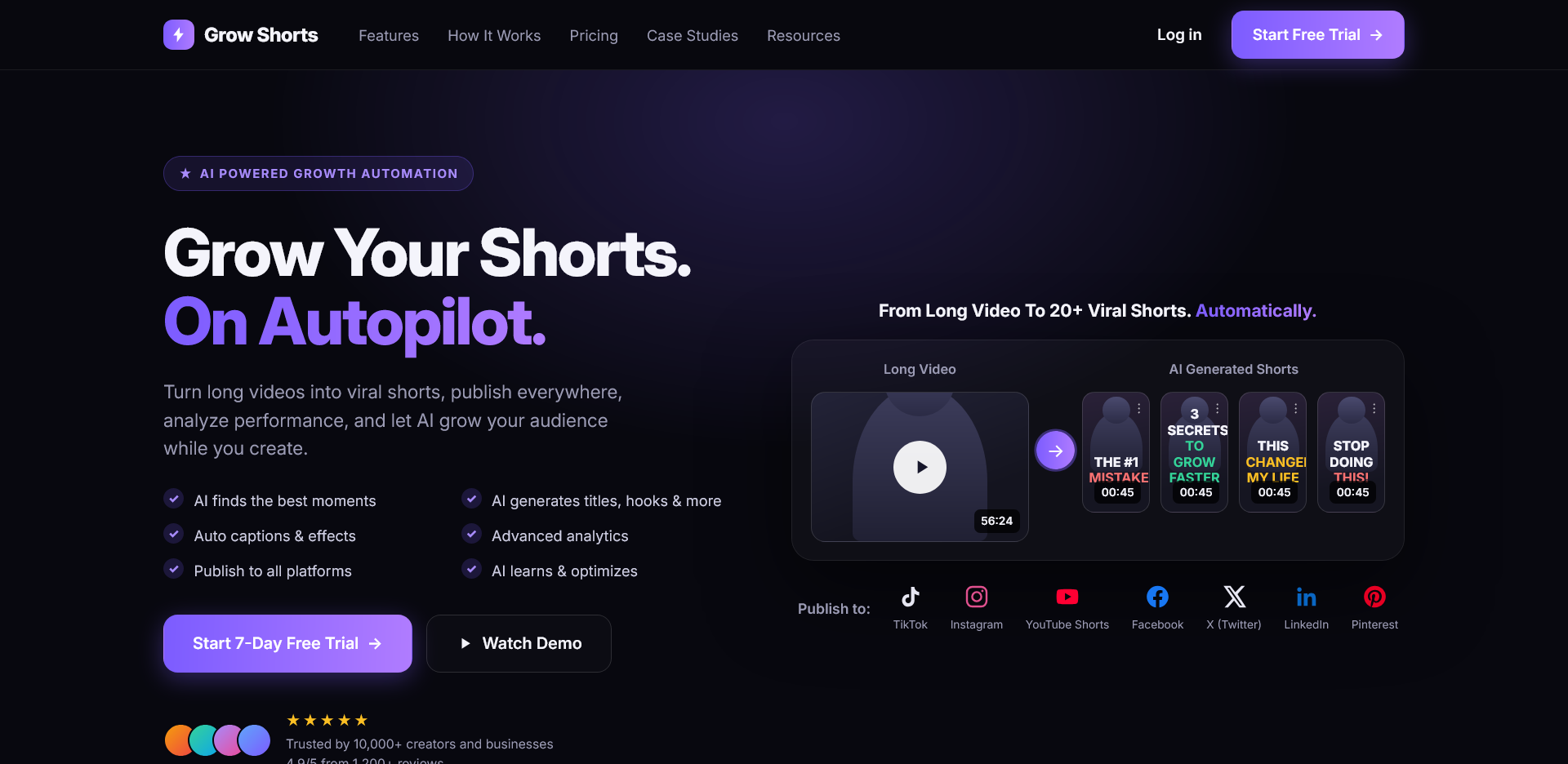 Grow Shorts — AI video-to-shorts platform